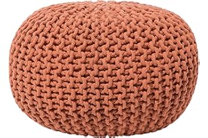 ‎BELIANI Beliani Geflochtener Strickpouf zum Sitzen Baumwolle braun rund 40 cm Modern Conrad