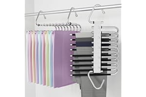 DEVESANTER 9 Etagen Hosenbügel Kleiderbügel Platzsparend 2 Stück Faltbare Multi Bügel Rutschfester, Multifunktionaler Schrank-Organizer aus mit Haken für Hosen,Schals,Jeans（Schwarz mit 10 Clips）