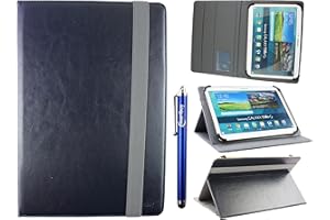 Emartbuy Universal 10-11.5 Inch Midnight Blue Multi Angle Folio Wallet Case Cover With Card Slots Grey Elastic Strap and Stylus Pen Compatible With Selected Devices Listed Below