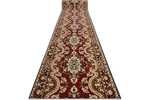 RUGSX Passatoia BCF PRIMAVERA per cucina, corridoio, soggiorno, robusto, classico, vino rosso 70x330 cm