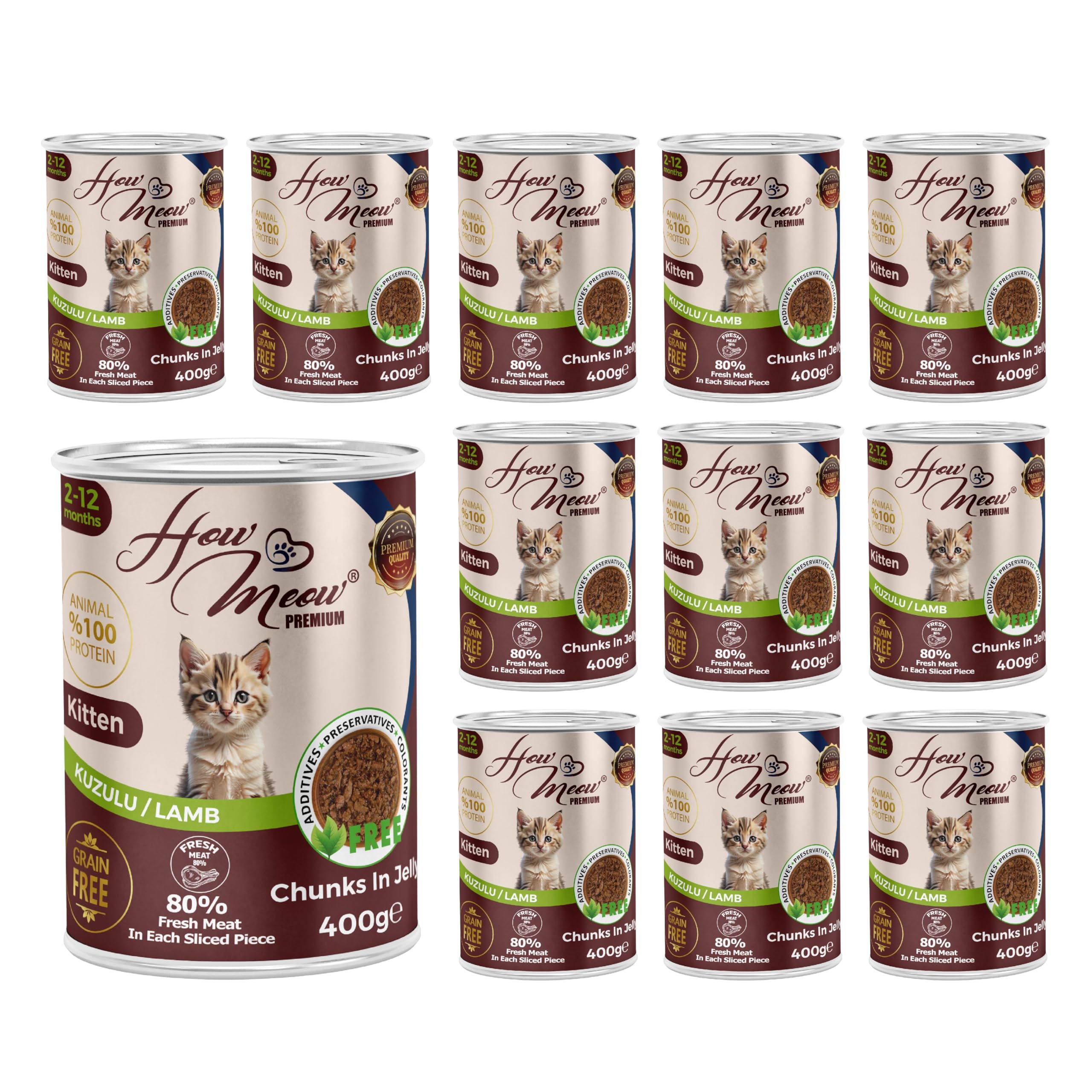 How Meow Yavru Kedi Kuzulu ve Jöleli Konserve Yaş Mama 400 Gr x 12 adet
