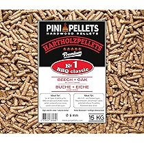 PINI Hartholz Pellets Eiche 15 Kg Buche 15 Kg für Grill Smoker Pizzaofen