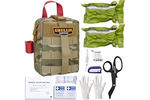GRULLIN Trousse de premiers soins pour traumatologie ifak, trousse de premiers soins tactique moyenne molle, trousse de premiers soins EMT pour vêtements de campagne militaires(CP Camo)
