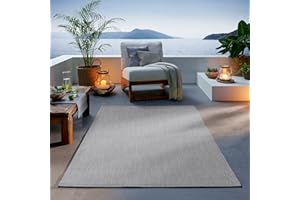 TacaHome Outdoor Teppich I UV-Stabil Für Drinnen und Draußen I Terrasse Balkon Garten Wohnzimmer Badezimmer Küche Flur Läufer | 80 x 150 cm Grau