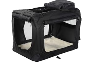 MOOL Lightweight Fabric Pet Carrier Crate with Reversible Mat and Removable Bag, Black