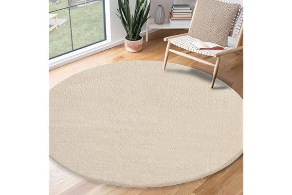 the carpet Relax - Alfombra Moderna y mullida de Pelo Corto, para salón, Parte Inferior Antideslizante, Lavable hasta 30 Grados, Muy Suave, Beige, 120 cm Redondo