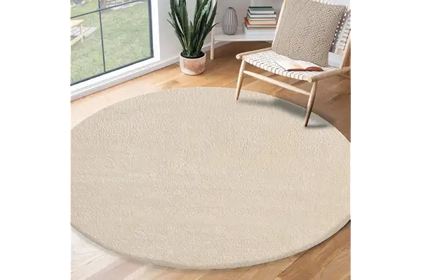 the carpet Relax - Alfombra Moderna y mullida de Pelo Corto, para salón, Parte Inferior Antideslizante, Lavable hasta 30 Grados, Muy Suave, Beige, 120 cm Redondo