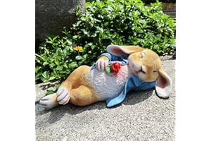 iRonrain Posągi ogrodowe, królik, fantazyjny króliczek, sztuka, dekoracja na zewnątrz, figurki zwierząt, ozdoba na Święto Dziękczynienia, posąg bożonarodzeniowy, dekoracje do ogrodu, na podwórko, trawnik, rzeźba do wnętrza, niebieski