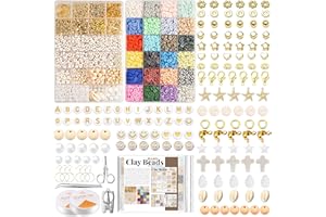 SANCI 9000+ Clay Beads, Bracelet Making Kit, 50 Styles of Unique Beads in Bracelet Making Kit, 2 Boxes Clay Beads Bracelet Making Kits for Girls, 24 Colors of Polymer Clay Beads, Scissor & Tweezer, Strings.