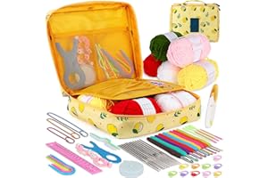 Coopay Set di Uncinetto, include 16 Uncinetto Ergonomici in Metallo, con Manico Impugnatura morbida, 0,6 mm a 6 mm, con Accessori e Custodia per Cactus, Kit di Uncinetto per Principianti