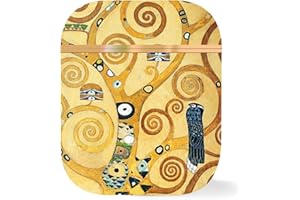Berkin Arts kompatybilny z AirPods 2 etui Airpods i etui 1 generacji Airpods ochronne z karabinkiem z kwiatowym kwiatem śmieszne żółte eleganckie (Gustav Klimt-Tree of Life)