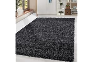 ‎HOMEBYHOME HomebyHome Shaggy Teppich Wohnzimmer 140 x 200 cm - Shaggy Teppich Hochflor Anthrazit Extra Weich und Flauschig - Waschbarer Langflor Teppiche für Schlafzimmer, Küche, Flur - Carpet, Halı, Kilim