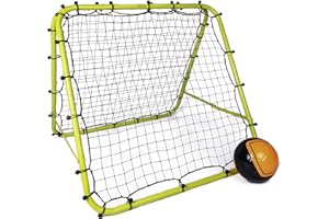 Football Master Premium Fluorescent Green Double Sided Multi Skills Foot Ball Rebounder Training Aid Target Soccer Goal Kickback Adjustable Practise Goalkeeper Coaching Rebound Net