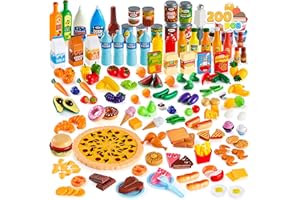 JOYIN 200 Pieces Kids Play Food Deluxe Pretend Play Food Set Toy Food Play Kitchen Accessories Lebensmittel Spielzeug Plastik Obst und gemüse Kinder küchenspielzeug kinderküche Miniatur Lebensmittel
