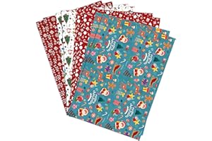 KEÏNELS 8 Fogli Carta Regalo Natale 70x50 Cm - Carta da Regalo Natalizia per Regali Bambini- Kit Carta da Pacchi Natale - 8 Fogli Carta Kraft per Imballaggio Regali di Natale - 4 Motivi Natalizi Colorati