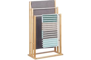 Relaxdays Handtuchhalter stehend mit 3 Handtuchstangen, Handtuchständer 3-armig für Bad, Bambus, H*L*W: natur, 84 x 48 x 26 cm