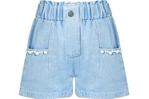 Happy Cherry - Girl's Denim Jean Shorts Kids Loose Pants Child Elasticated High-Waisted Ruffle Hem Skirt Jeans Casual Stretchy Hot Short Pant Casual Cute Outfits with Pockets Blue for 1-6 Years