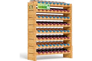 NUTRICHEF Bamboo Wine Rack, Freestanding 8-Tier 72 Bottle Holder, Wooden Storage Shelves, Stackable Modular Wine Organizer, Display Shelf for Home & Kitchen