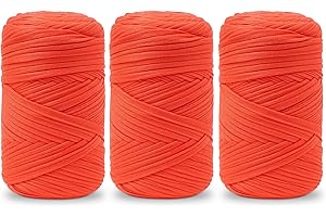 Vincona Fil tee Shirt pour Crochet 3 x 200 g, Fil Crochet, Idéal pour Crocheter des sacs, Paniers, Tentures Murales, Décoration d'intérieur et Loisirs Créatifs-Rouge orangé 07