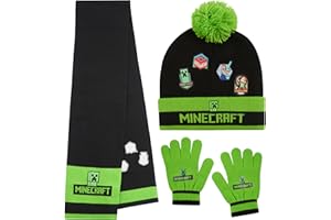 Minecraft Czapka beanie, szalik i rękawiczki, zestaw dla chłopców i dziewcząt