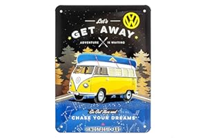 Nostalgic-Art Plaque Vintage, Bulli T1 – Get Away – Idée de Cadeau pour Bus VW, en métal, Design Retro pour la décoration, 15 x 20 cm