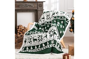 SOCHOW Żakardowy koc polarowy typu sherpa, puszysty, ciepły, super miękki, dwustronny, pluszowy koc na łóżko, sofę i kanapę, 127 x 152 cm, zielony