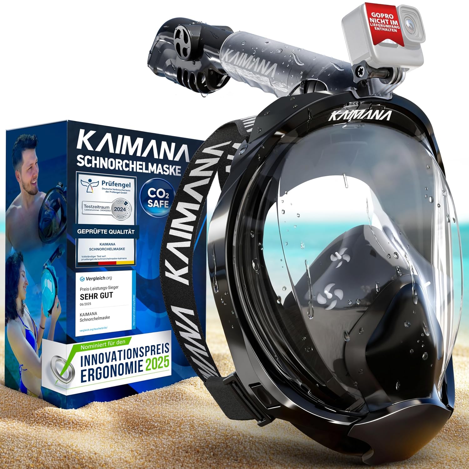 Die Preisgekrönte KAIMANA® Schnorchelmaske für Erwachsene & Kinder - absolut CO2 sicher - inkl. Tragetasche - Tauchermaske Erwachsene - Vollgesichtsmaske Tauchmaske