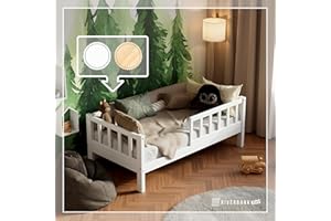 ‎RIVERBANK RIVERBANK Kinderbett 80x160 mit rausfallschutz. (weiß) Kleinkind Jugendbett Massivholz Kiefer Bettgestell mit Lattenrost & Stauraum. Kinder Bett für Mädchen oder Jungen.