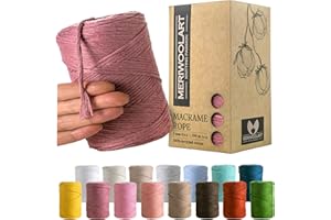 MeriWoolArt Hilo macramé 3mm Rosa, 200m Natural Cuerda de macramé de Colores, 100% Cuerda de macramé Suave Hilo de algodón Reciclado, Cordón Cuerda algodón Torcido, Manualidades de macramé