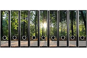 codiarts. 9 sztuk, szerokie etykiety samoprzylepne, DIN A4 (grzbiet segregatora, naklejki, etykiety samoprzylepne), słońce, leśna polana, natura, zachód słońca, do biura, miejsca pracy w domu