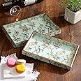 DULI Set of 2 MDF Wood Trays Enamel Coated| Rectangle Trays Set of 2|Serving Trays|Wooden Tray|Kitchen&Dining Decorative|Resin Tray|(Setof2 RCT: AquaGoldBird, Square)