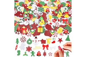 Glitzernde Weihnachtssticker, JULBEAR 300 Stück Selbstklebende Moosgummi Weihnachtsaufkleber Deko Weihnachten Schaumstoff Sticker DIY Filz Weihnachten Aufkleber für Party Basteln Dekoration
