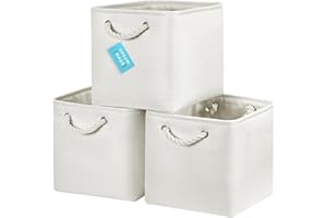 OrganiHaus Set di 3 Cubi Scatole Portaoggetti 28x28, Cestini Portaoggetti in Tessuto con Manici in Corda, Cubi Portaoggetti Pieghevoli per Libreria Kallax, Cestino per la Cameretta. Bianco