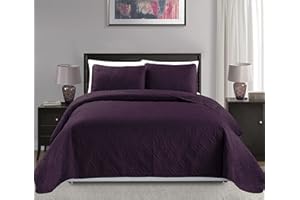MK HOME Mk Collection Diamond Bedspread Bed-Cover Embossed Solid Over Size New (King/California King, Dark Purple)