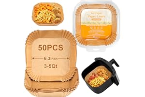 AMBIENDEN Air Fryer Liners 6.3 Inch (16cm) Square Disposable Paper Liners 50PCS for Ninja AF100UK AF120UK, Cosori 3.5L, Philips HD9220, Salter – Non-Stick Parchment for Compact Fryers