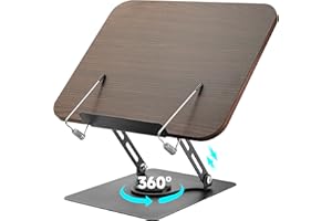 Zouway Atril para Libros con Base Giratoria de 360°, Soporte Libros con Clips, Altura Ajustable, Plegable, Soporte Tablet Mesa, IPads, Partituras, Libro, Recetas