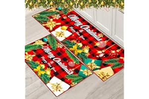 ‎XIAOBUDIAN XIAOBUDIAN Weihnachtsteppich Set Weihnachten Innenboden Roter Teppich, Xmas Türmatte Läufer Teppichmatte für Küche Heimdekor Waschbare Läufer. (43x75+43x150 cm, Style E)