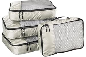 Amazon Basics - Organizador Para Maletas, Organizadores de Viaje, con Cremallera, Juego de 4 Bolsas, 2 Grandes y 2 Medianos, Gris