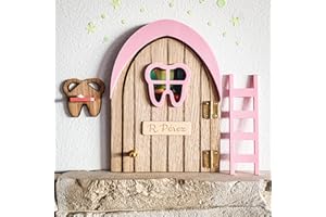 7GANSOS Puerta Ratoncito Perez que SE ABRE!! obra de artesanía en madera con accesorios y estrellas luminiscentes * rosa* Decoración habitación infantil
