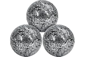 BELLE VOUS 3 Pack Decorative Crackled Glass Mirror Balls - 10cm / 4 inch Diameter - Home Sphere Ball Set - Globe Ornaments for Living/Dining Room, Decorations & Coffee Table Décor Centrepieces