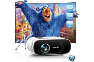 Mini Projector Full HD 1080P Support, Portable Projector with【Auto Keystone & Tripod】 TOPTRO Mini Outdoor Projector WiFi Bluetooth 5.2,16000 Lumens, Home Cinema Projectors for Android/iOS/TV Stick/PS5