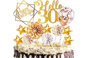 HCSSZ Tortendeko Geburtstag,Happy Birthday 30 jahre Kuchendeko Frauen Männer,30.Cake Topper,Cupcake Topper mit Sternen Konfetti-Luftballons und Papierfächer für 30 Geburtstag