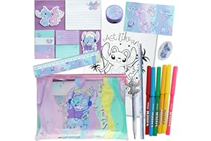 Disney Stitch - Kit Créatif Fille 6-10 Ans – Set de Coloriage et Papeterie – Idée Cadeau Anniversaire – Trousse + Feutres + Autocollants – Activité Manuelle Enfant