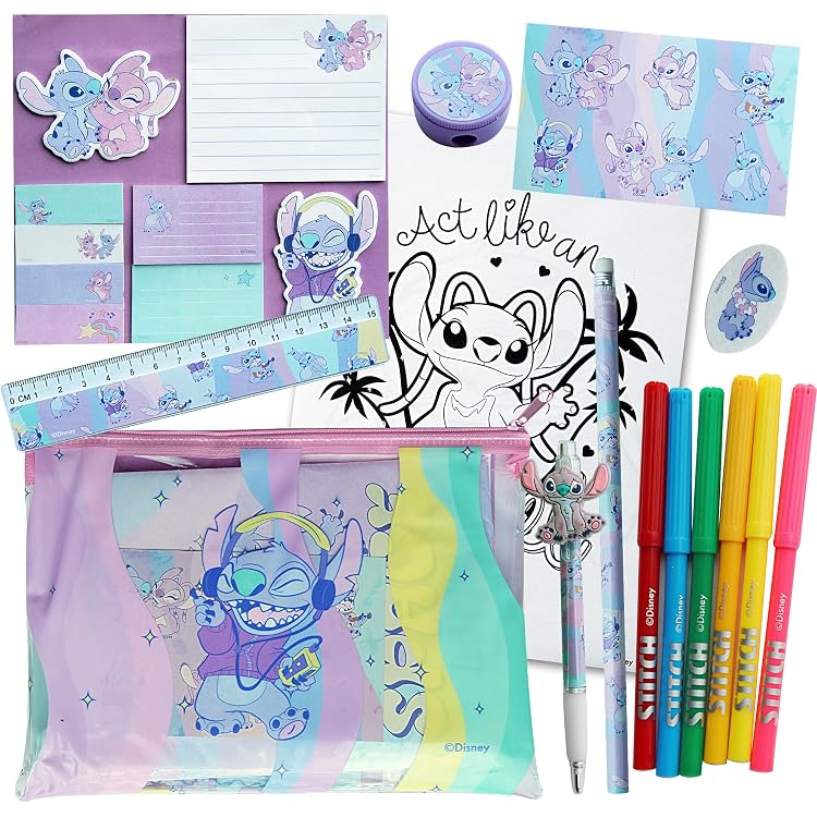 Set Papeterie Lilo & Stitch DIVAS SPIRITUAL - Crayon, Règle, Gomme, Trousse, Bleu