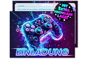 ‎VULAVA 12x Gaming EINLADUNGSKARTEN KINDERGEBURTSTAG Junge Mädchen - die Gamer PARTY Karten sind die Gamer EINLADUNG für Jungen Mädchen Kinder GEBURTSTAG Einladung VIDEOSPIEL Game-Controller SPIELEABEND