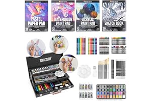 ZENACOLOR Valigetta Professionale Zeanacolor (XXL) - 150 Pezzi per Disegno e Pittura - Set in Legno di Qualità - Pastelli, Colori Acrilici, a Cera e ad Acqua, Matite