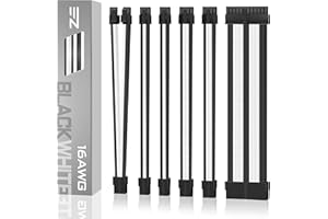 EZDIY-FAB Sleeved Cable - Prolongación de Cable para Fuente de alimentación con 24 Pines 8 Pines 6 Pines 4+4 Pines con Combs-Blanco y Negro