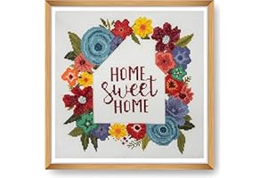 Trimits Kit per punto croce grande, ricamo a punto croce, per adulti, principianti, bambini, regali di Natale (cornice non inclusa), 11 pezzi, motivo Home Sweet Home