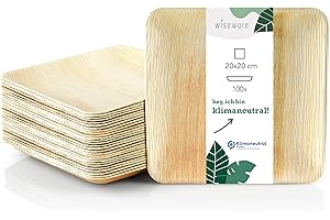 Wiseware Palmblatt Teller - 100 Stück Einwegteller quadratisch 20 x 20 cm - biologisch abbaubares Palmblattgeschirr - kompostierbares Partygeschirr - Bio Einweggeschirr