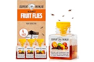Super Ninja Fruit Fly Trap - 4 pack, Highly Effective Fruit Fly Killer for Home & Kitchen, Up to 3 Weeks of Performance per Bottle, Child & Pet Friendly